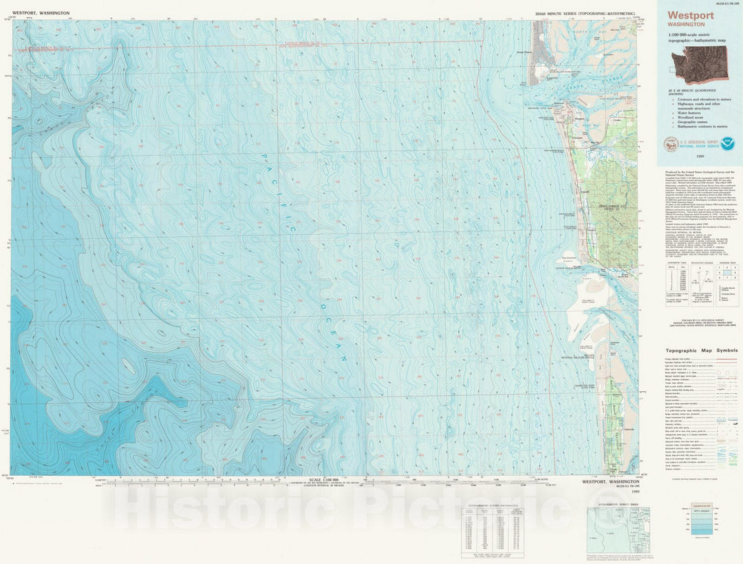 Historic Nautical Map - Westport, WA, 1989 NOAA Topographic Bathymetric Historic Nautical Map - Vintage Wall Art