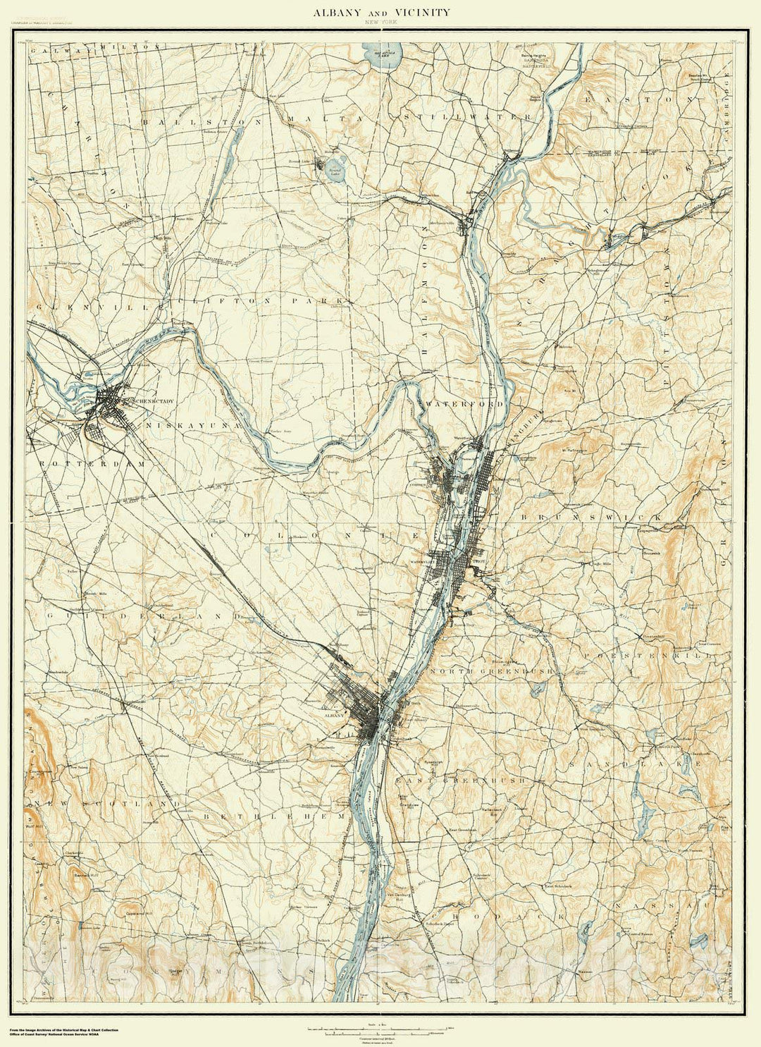 Historic Nautical Map - Albany And Vicinity, NY, 1891 NOAA Topographic - Vintage Wall Art