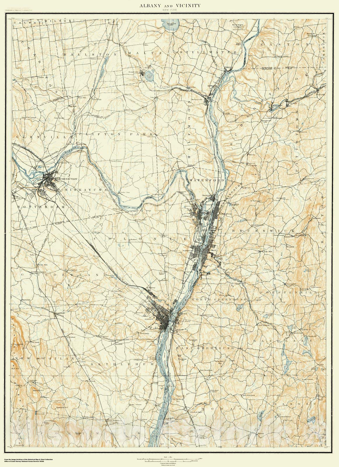Historic Nautical Map - Albany And Vicinity, NY, 1891 NOAA Topographic - Vintage Wall Art