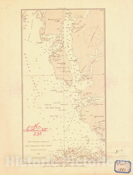 Historic Nautical Map - The Inland Passage, Cape Commerell To Point Walker (British Authorities), AK, 1880 NOAA Chart - Vintage Wall Art