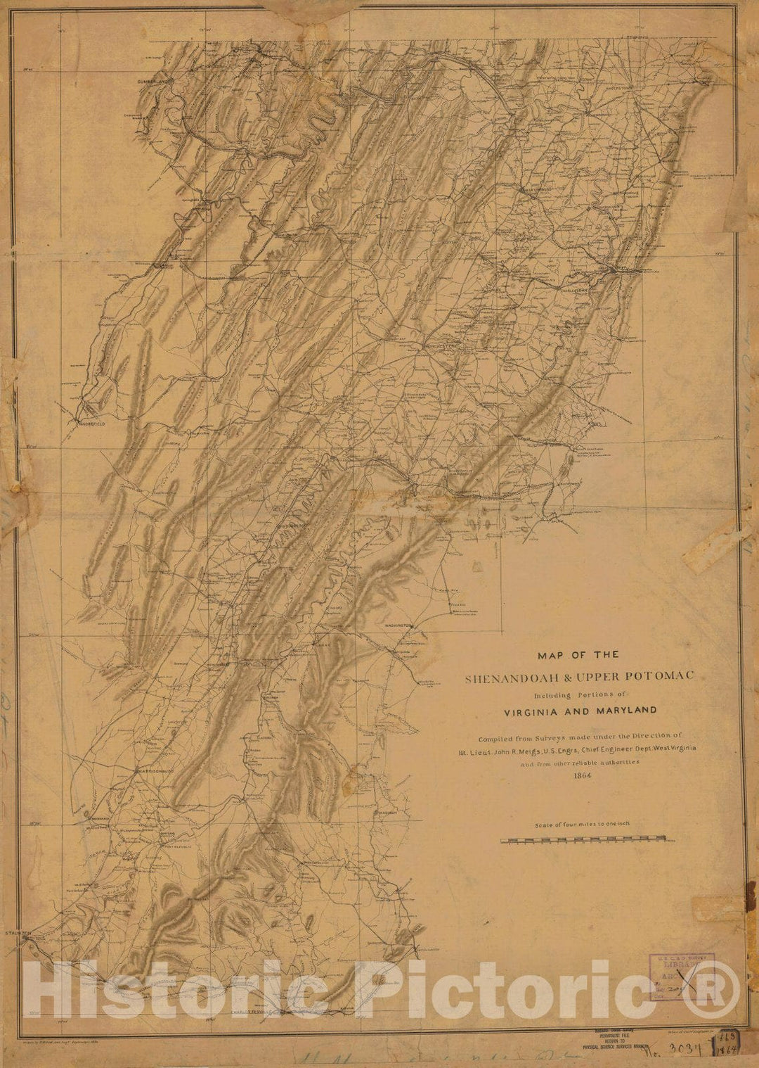 Historic Nautical Map - Map Of The Shenandoah And Upper Potomac, VA, MD, 1864 Civil War Historic Nautical Map - Vintage Wall Art