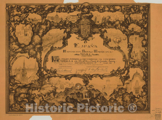 Historic Nautical Map - Espana Exposicion Ibero Americanasevilla, NONE, 1930 Text - Vintage Wall Art