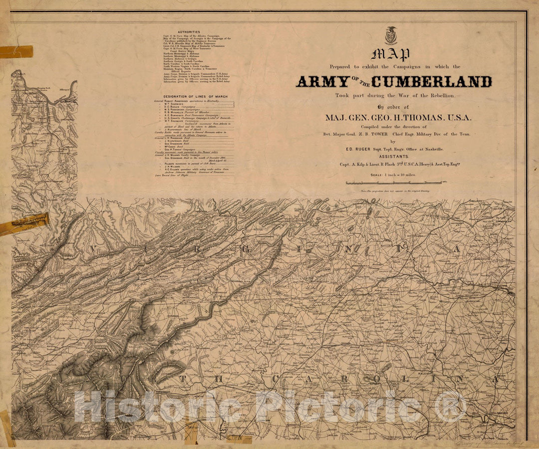 Historic Nautical Map - Army Of The Cumberland, VA, NC, 1864 Civil War Historic Nautical Map - Vintage Wall Art
