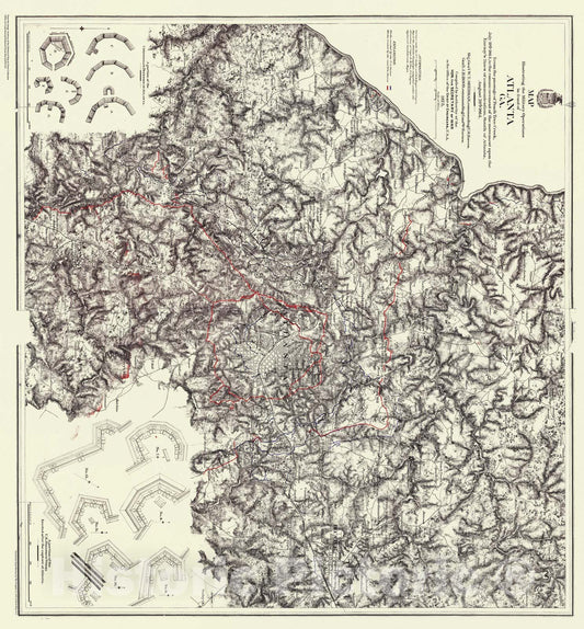 Historic Nautical Map - Map Illustrating The Military Operations In Front Of Atlanta, GA, 1875 Civil War Historic Nautical Map - Vintage Wall Art