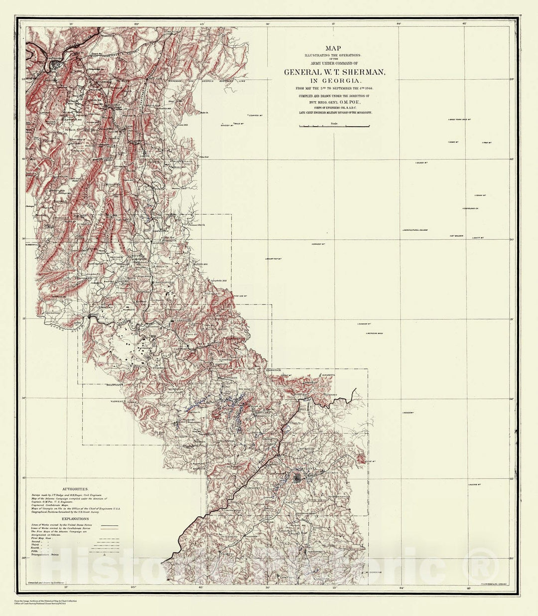 Historic Nautical Map - Map Illustrating The Operations Of The Army Under Command Of General W.T. Sherman, GA, 1864 Civil War Historic Nautical Map - Vintage Wall Art