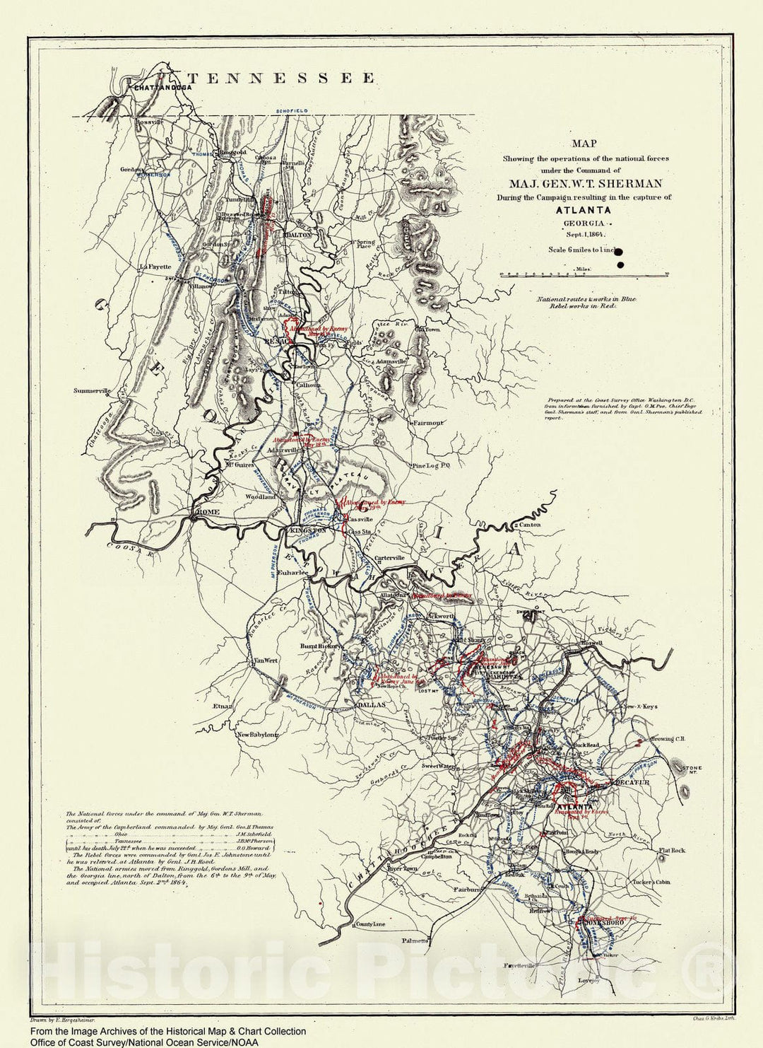 Historic Nautical Map - National Forces Under Sherman, GA, 1864 Civil War Historic Nautical Map - Vintage Wall Art