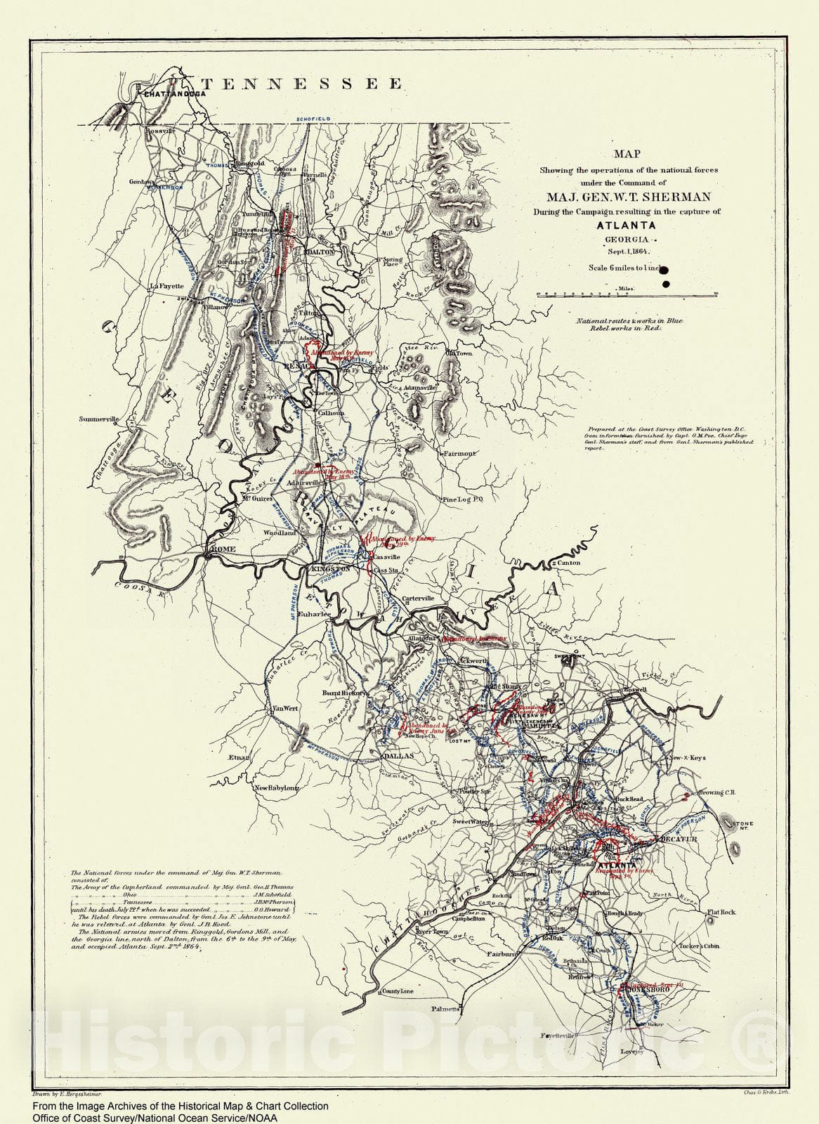 Historic Nautical Map - National Forces Under Sherman, GA, 1864 Civil War Historic Nautical Map - Vintage Wall Art