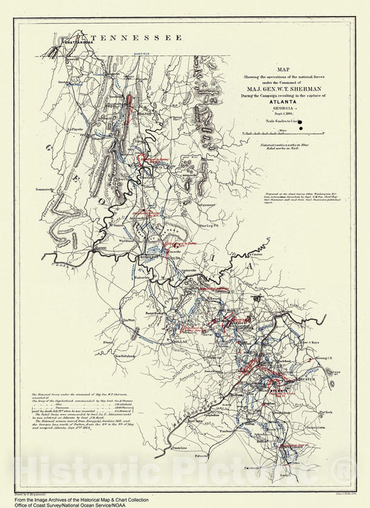 Historic Nautical Map - National Forces Under Sherman, GA, 1864 Civil War Historic Nautical Map - Vintage Wall Art