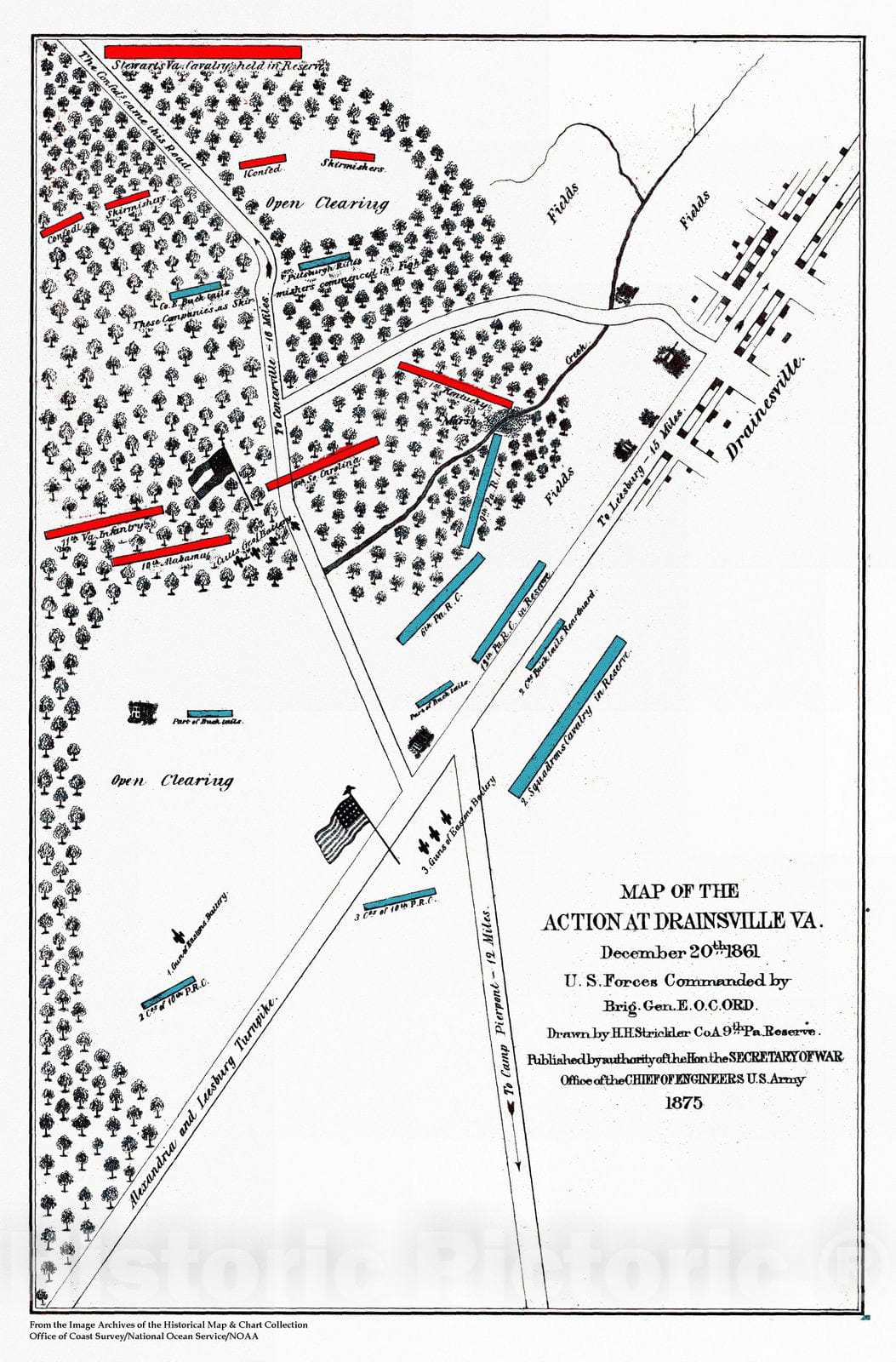 Historic Nautical Map - Map Of The Action At Drainsville, VA, 1875 Civil War Historic Nautical Map - Vintage Wall Art