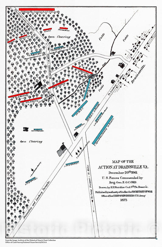 Historic Nautical Map - Map Of The Action At Drainsville, VA, 1875 Civil War Historic Nautical Map - Vintage Wall Art