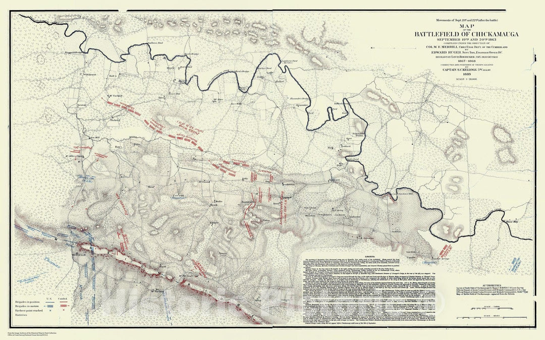 Historic Nautical Map - Map Of Battlefield Of Chickamauga, GA, 1889 Civil War Historic Nautical Map - Vintage Wall Art