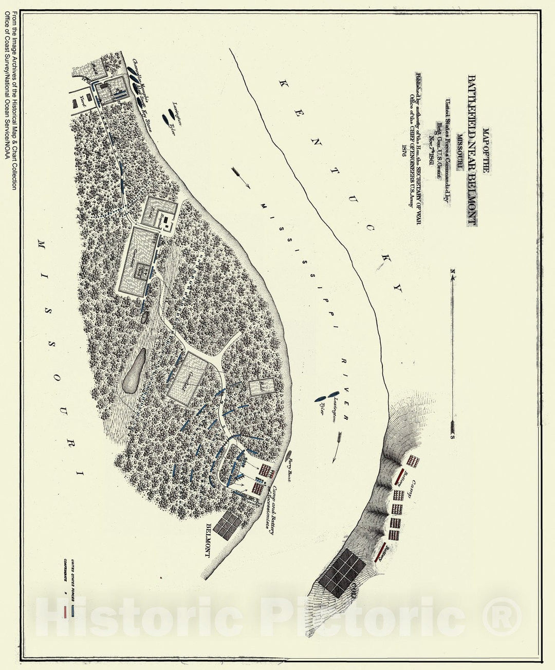 Historic Nautical Map - Map Of The Battlefield Near Bellmont, MO, 1876 Civil War Historic Nautical Map - Vintage Wall Art