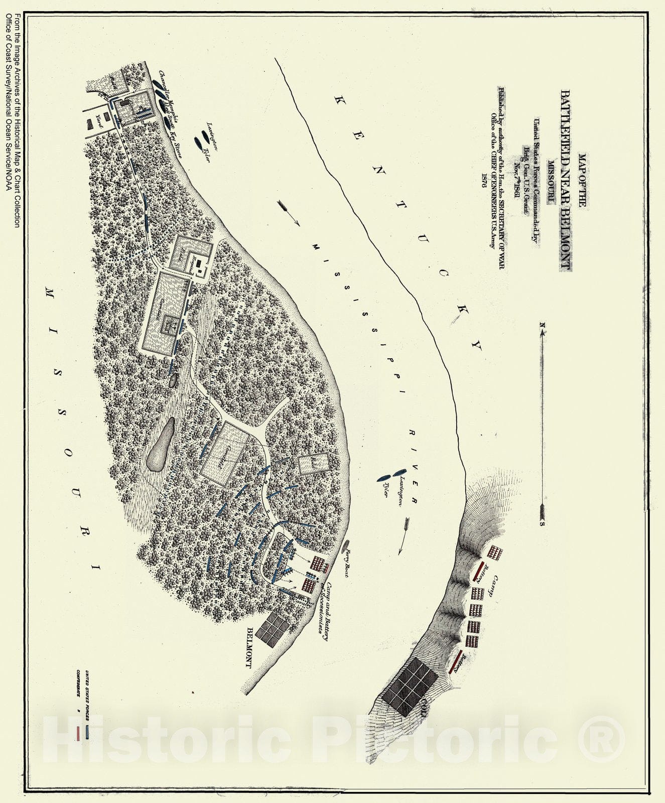 Historic Nautical Map - Map Of The Battlefield Near Bellmont, MO, 1876 Civil War Historic Nautical Map - Vintage Wall Art