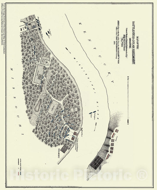 Historic Nautical Map - Map Of The Battlefield Near Bellmont, MO, 1876 Civil War Historic Nautical Map - Vintage Wall Art