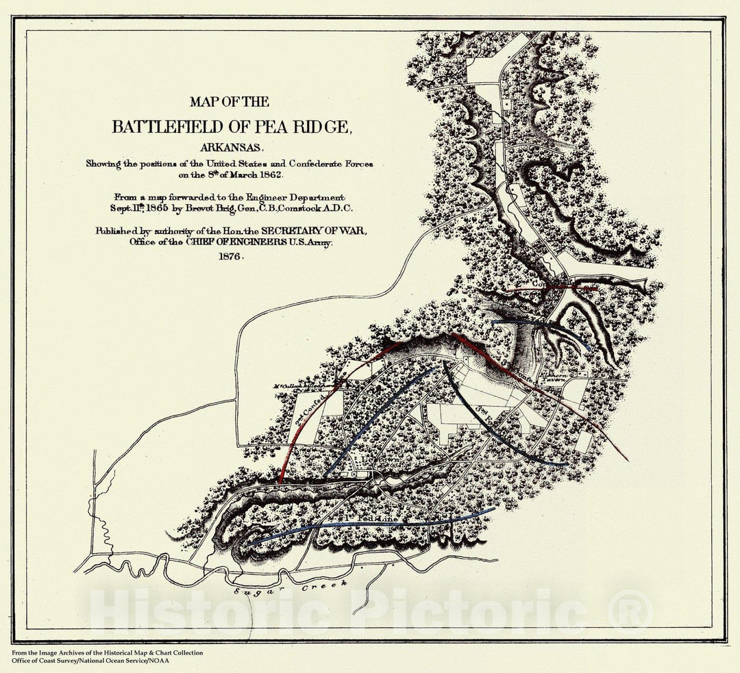 Historic Nautical Map - Battlefield Of Pea Ridge, AR, 1876 Civil War Historic Nautical Map - Vintage Wall Art