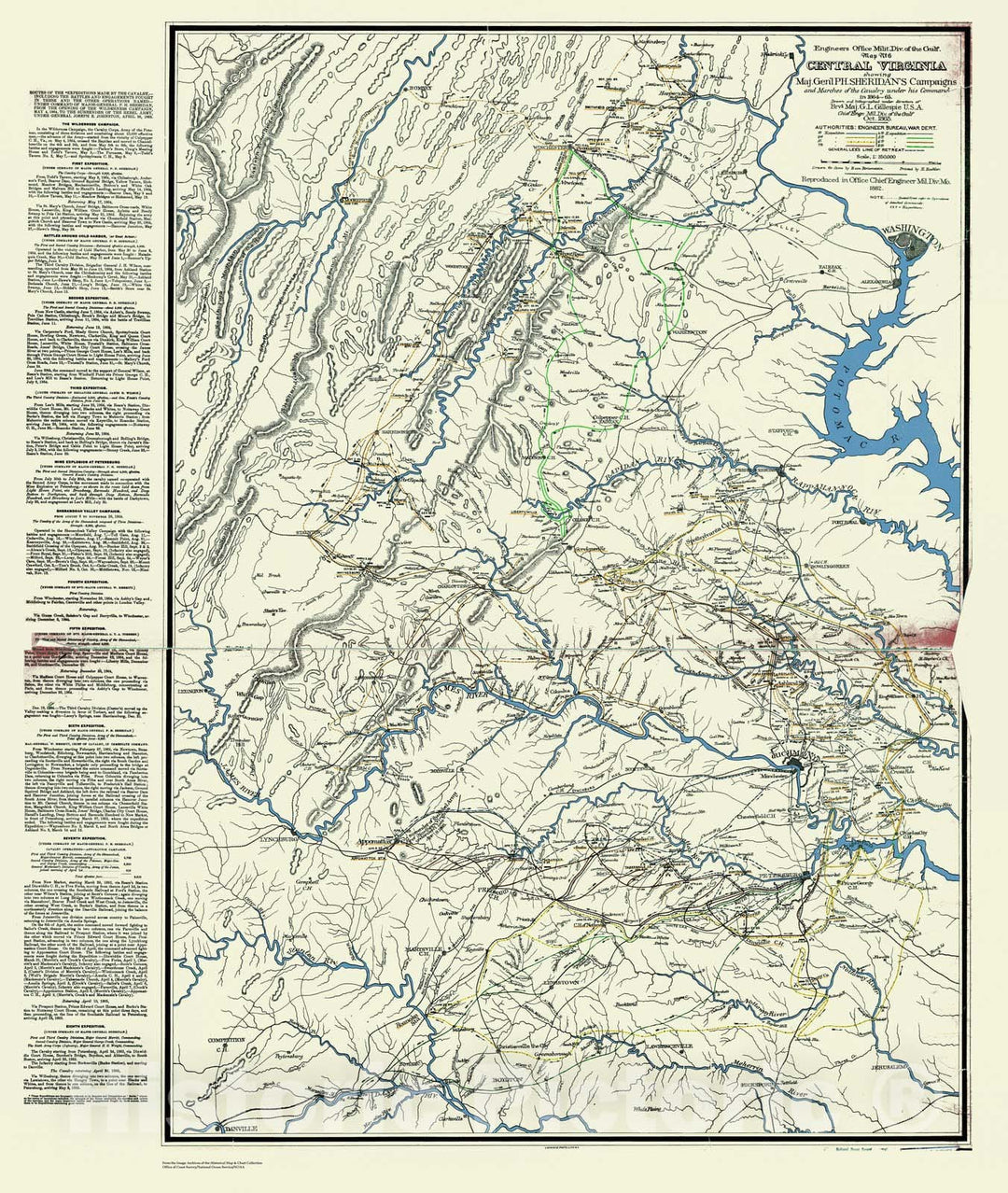 Historic Nautical Map - Engineers Office Milit Div. Of The Gulf. Map No. 6 Of Central Virginia, VA, 1865 Civil War Historic Nautical Map - Vintage Wall Art
