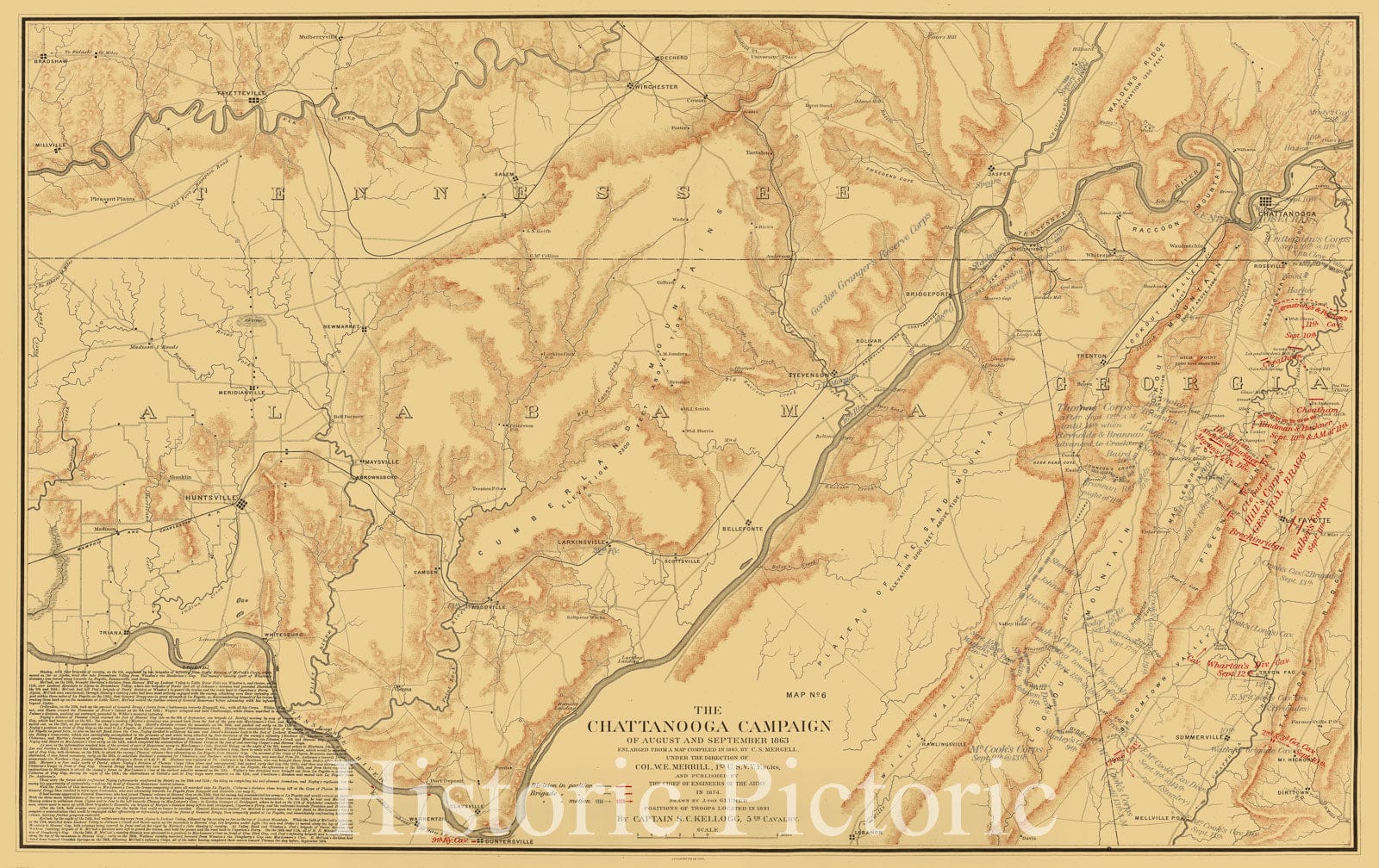 Historic Nautical Map - The Chattanooga Campaign, TN, 1874 Civil War Historic Nautical Map - Vintage Wall Art