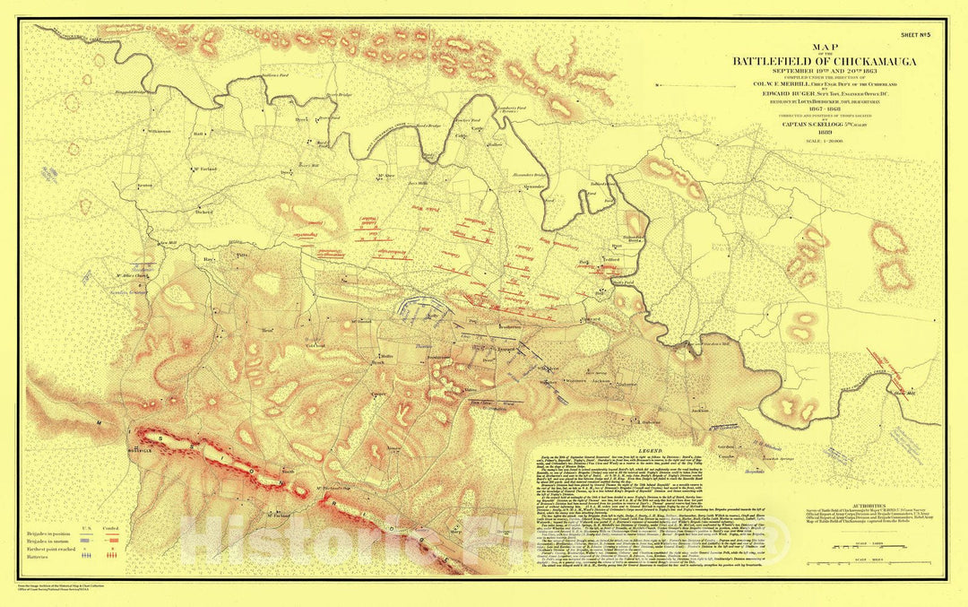 Historic Nautical Map - Map Of The Battlefield Of Chickamauga, Sheet 5, Sept. 19Th And 20Th, 1863, TN, 1889 Civil War Historic Nautical Map - Vintage Wall Art