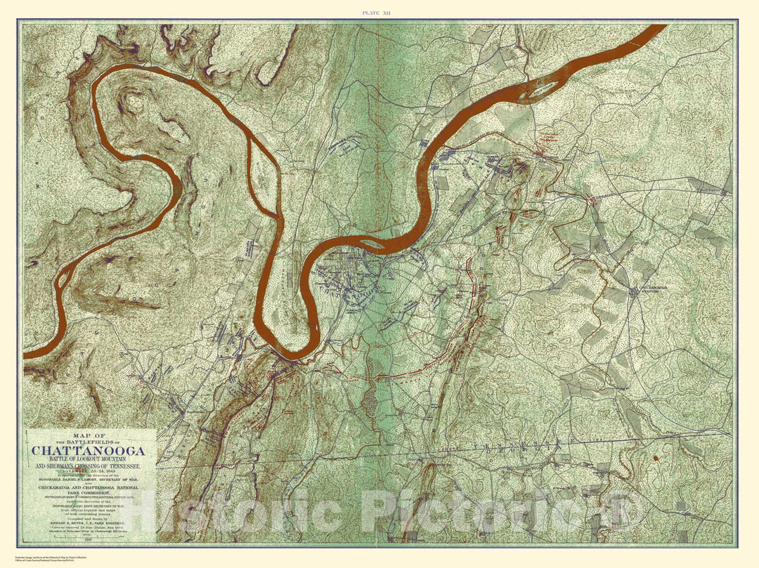 Historic Nautical Map - Chickamauga Battle, 1901 Ed, Battle Of Lookout Mountain, Nov. 24, 1863, TN, 1901 Civil War Historic Nautical Map - Vintage Wall Art