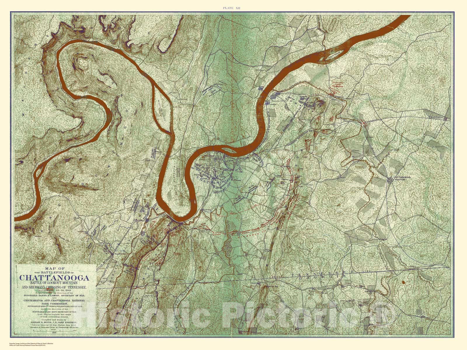 Historic Nautical Map - Chickamauga Battle, 1901 Ed, Battle Of Lookout Mountain, Nov. 24, 1863, TN, 1901 Civil War Historic Nautical Map - Vintage Wall Art