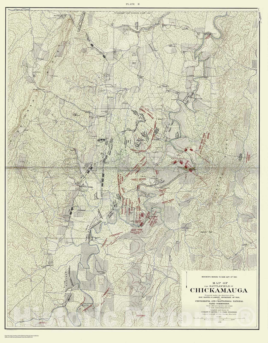 Historic Nautical Map - Chickamauga Battle, Map Of Morning To Noon, Sept. 19Th, 1863, 3 Of 10, TN, 1896 Civil War Historic Nautical Map - Vintage Wall Art