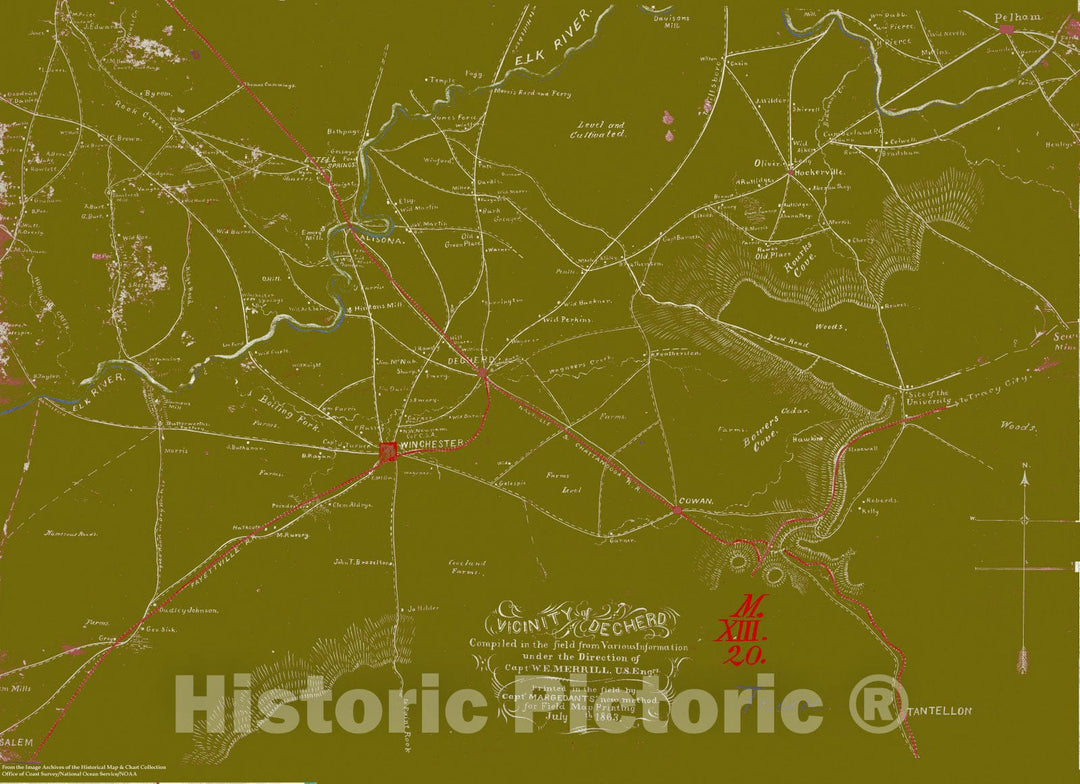 Historic Nautical Map - Vicinity Of Decherd, TN, 1863 Civil War Historic Nautical Map - Vintage Wall Art