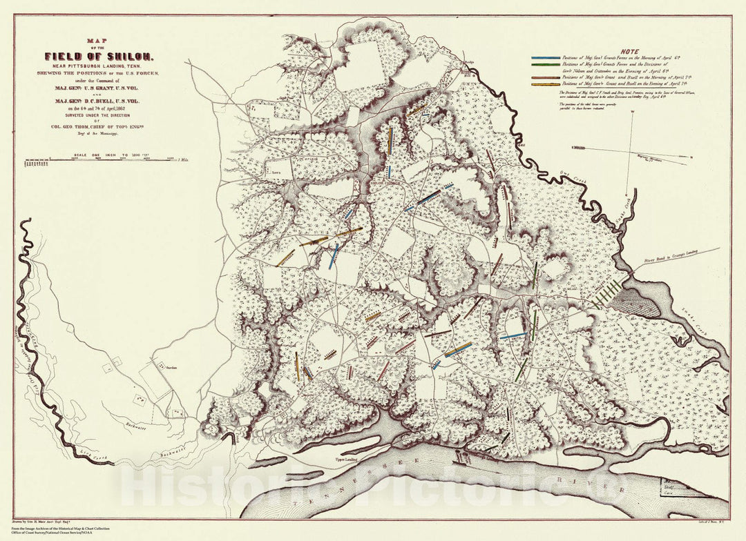 Historic Nautical Map - Map Of The Field Of Shiloh, Near Pittsburgh Landing, Showing Positions Of Forces, TN, 1862 Civil War Historic Nautical Map - Vintage Wall Art