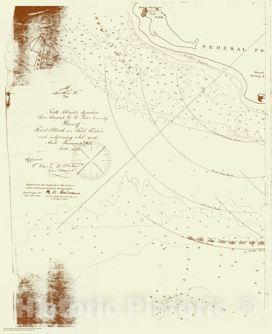 Historic Nautical Map - Plan Of Final Attack On Fort Fisher (Left Side), NC, 1890 Civil War Historic Nautical Map - Vintage Wall Art