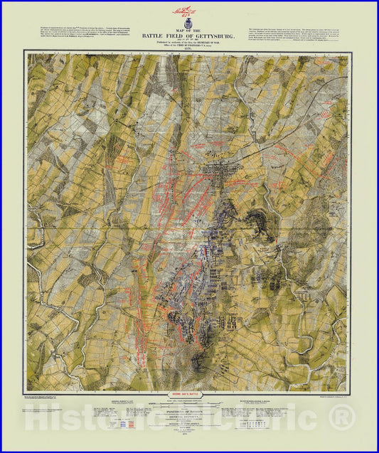 Historic Nautical Map - Map Of The Battlefield Of Gettysburg, Second Day'S Battle, PA, 1876 Civil War Historic Nautical Map - Vintage Wall Art