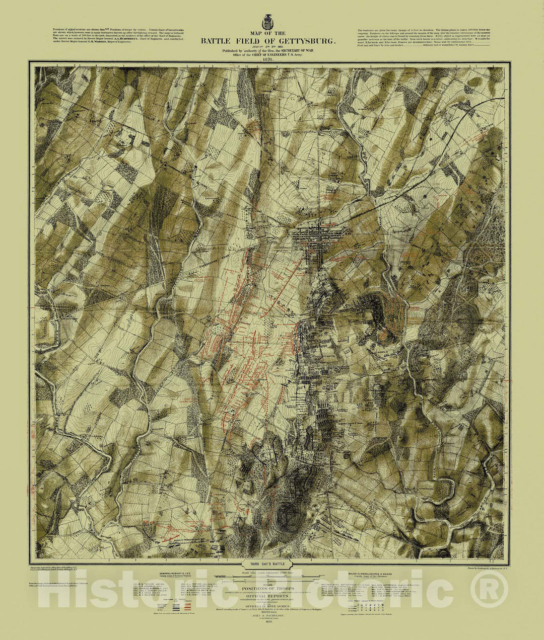 Historic Nautical Map - Map Of The Battlefield Of Gettysburg, Third Day'S Battle, PA, 1876 Civil War Historic Nautical Map - Vintage Wall Art