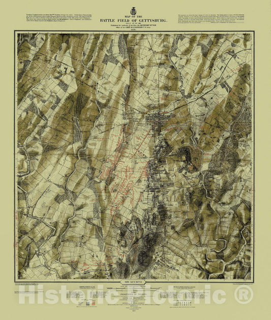 Historic Nautical Map - Map Of The Battlefield Of Gettysburg, Third Day'S Battle, PA, 1876 Civil War Historic Nautical Map - Vintage Wall Art
