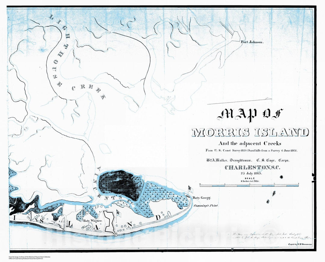 Historic Nautical Map - Map Of Morris Island (Right Half), SC, 1865 Civil War Historic Nautical Map - Vintage Wall Art