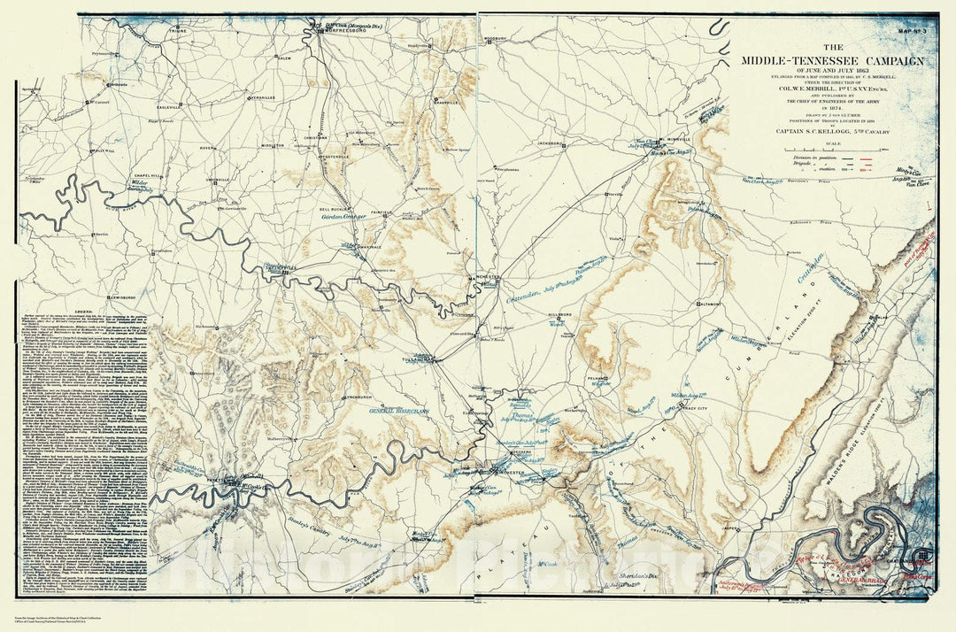 Historic Nautical Map - Map Of The Middle-Tennessee Campaign, Of June And July, 1863, TN, 1863 Civil War Historic Nautical Map - Vintage Wall Art