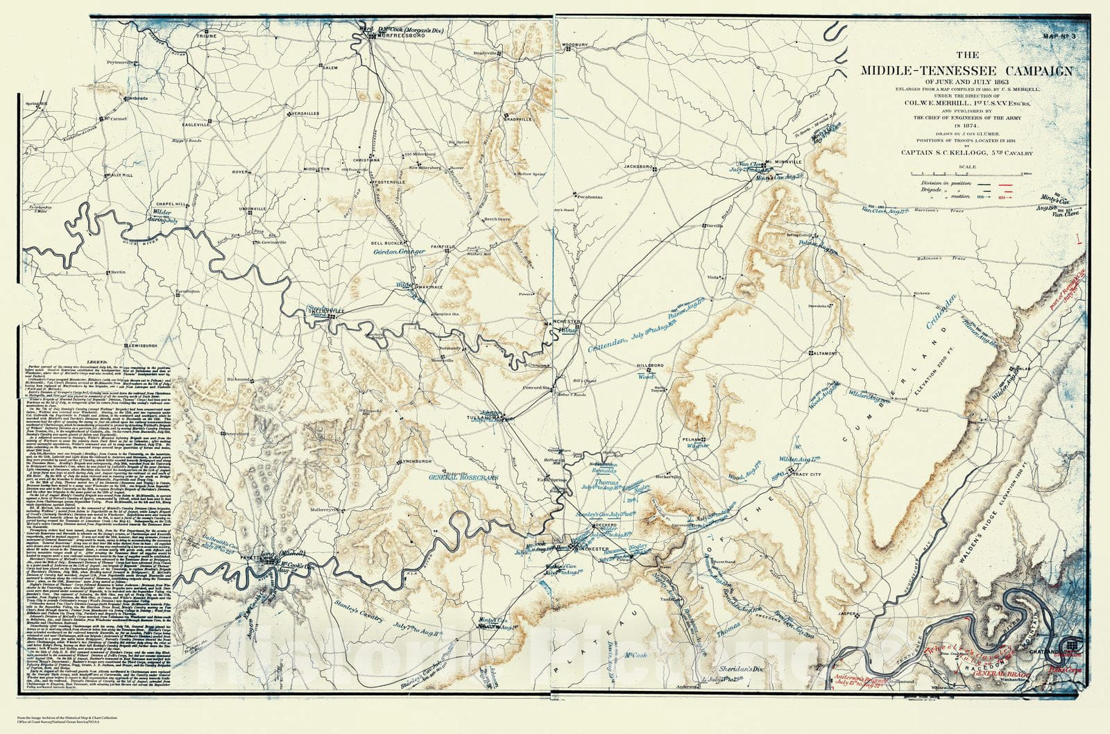 Historic Nautical Map - Map Of The Middle-Tennessee Campaign, Of June And July, 1863, TN, 1863 Civil War Historic Nautical Map - Vintage Wall Art