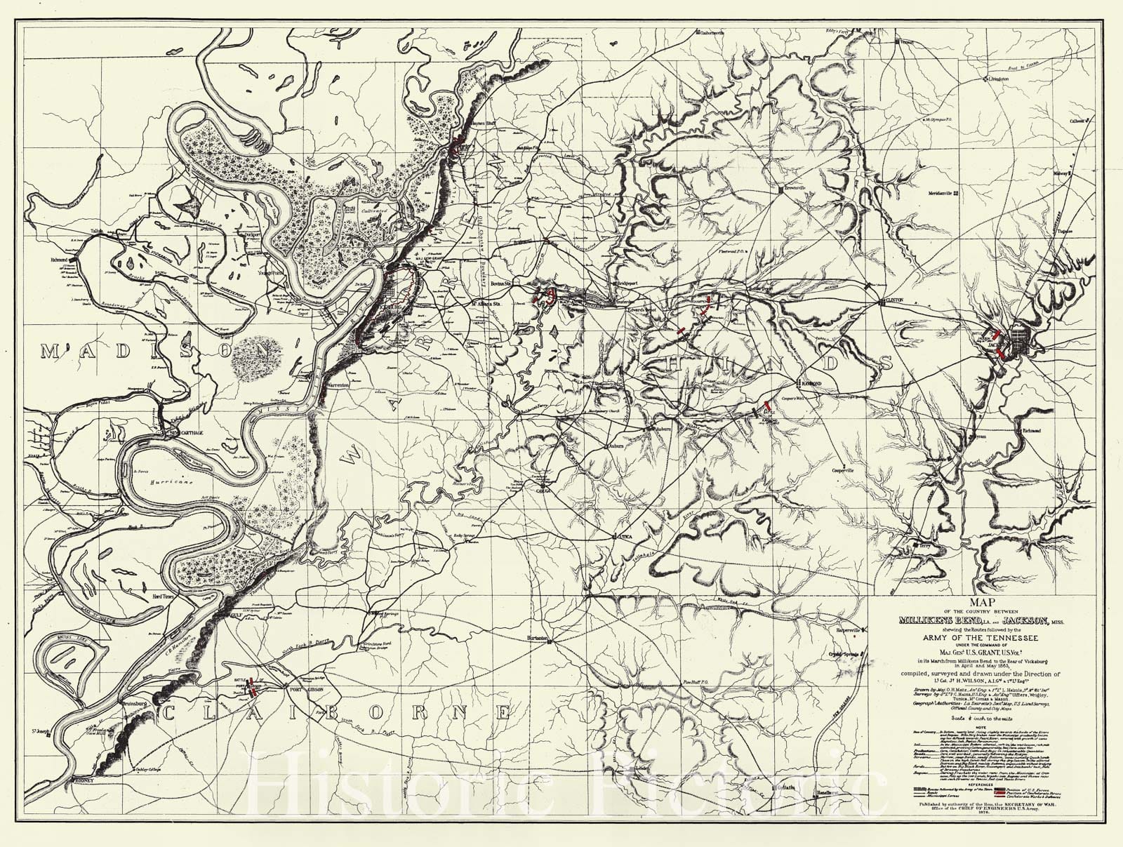 Historic Nautical Map - Millikens Bend, La & Jackson, Ms, MS, LA, 1863 Civil War Historic Nautical Map - Vintage Wall Art