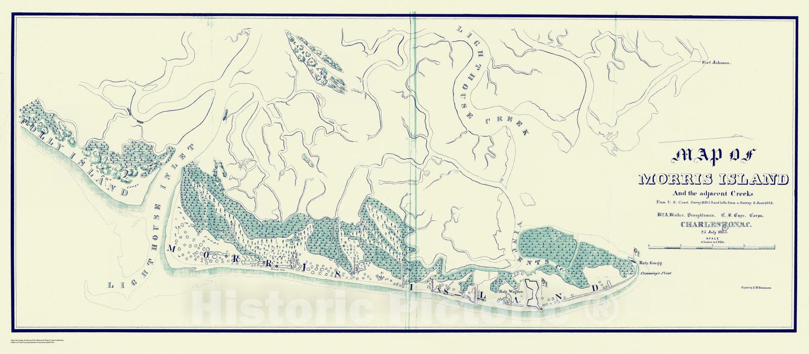 Historic Nautical Map - Map Of Morris Island And The Adjacent Creeks, SC, 1863 Civil War Historic Nautical Map - Vintage Wall Art