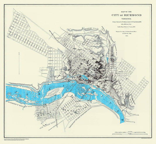 Historic Nautical Map - Map Of The City Of Richmond, VA, 1864 Civil War Historic Nautical Map - Vintage Wall Art, v2