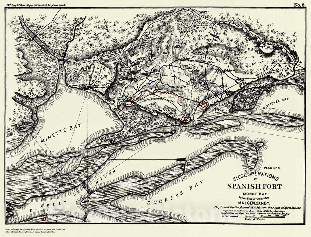 Historic Nautical Map - Siege Operations At Spanish Fort, MS, 1863 Civil War Historic Nautical Map - Vintage Wall Art
