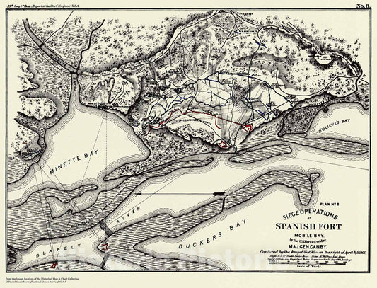 Historic Nautical Map - Siege Operations At Spanish Fort, MS, 1863 Civil War Historic Nautical Map - Vintage Wall Art