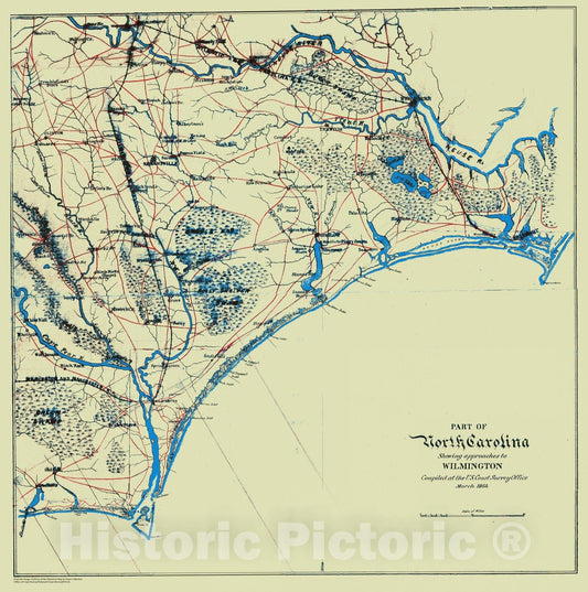 Historic Nautical Map - Part Of North Carolina Showing Approaches To Willmington, NC, 1864 Civil War Historic Nautical Map - Vintage Wall Art