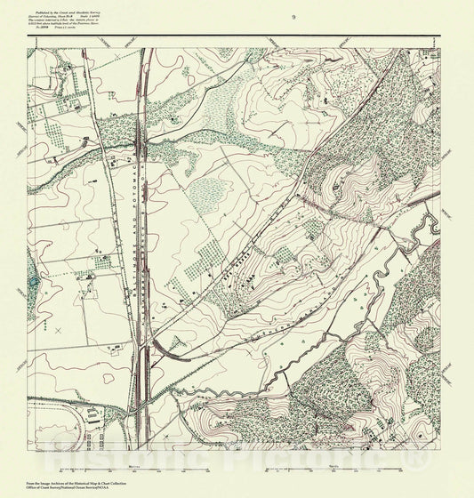 Historic Nautical Map - Topographic Map Of Washington And Vicinity, Sheet 9, DC, 1888 NOAA Topographic - Vintage Wall Art
