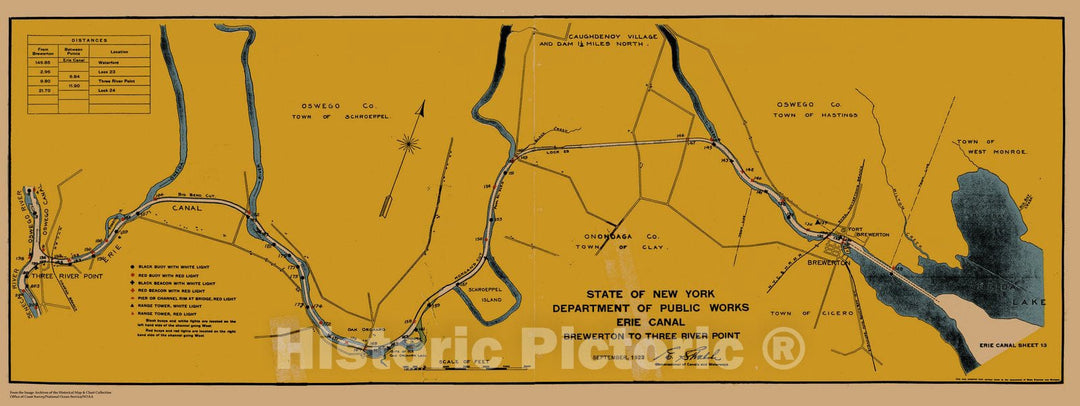 Historic Nautical Map - State Of New York Department Of Public Works Erie Canal, NY, 1923 NOAA Chart - Vintage Wall Art, v12