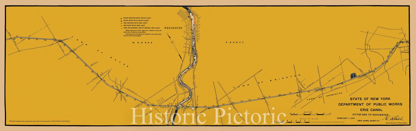 Historic Nautical Map - Map Of Erie Canal From Pittsford To Rochester Sheet 21, NY, 1923 NOAA Chart - Vintage Wall Art
