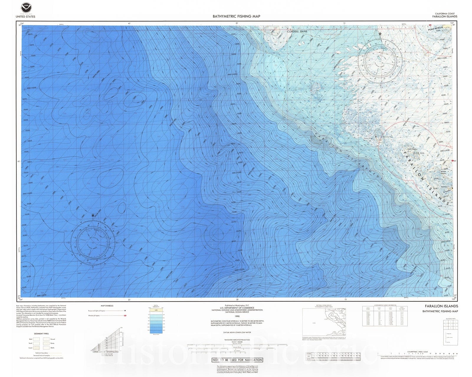 Historic Nautical Map - Farallon Islands, CA, 1990 NOAA Bathymetric Map-Fishing - Vintage Wall Art