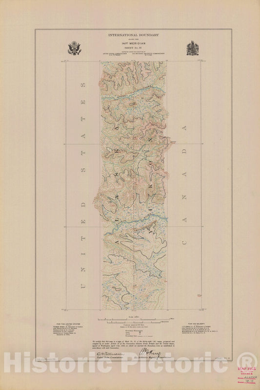 Historic Nautical Map - International Boundary, Along The 141St Meridian, Sheet No. 16, AK, 1914 NOAA Topographic - Vintage Wall Art