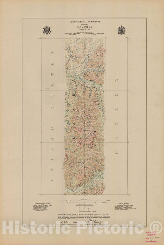Historic Nautical Map - International Boundary, Along The 141St Meridian, Sheet No. 17, AK, 1914 NOAA Topographic - Vintage Wall Art