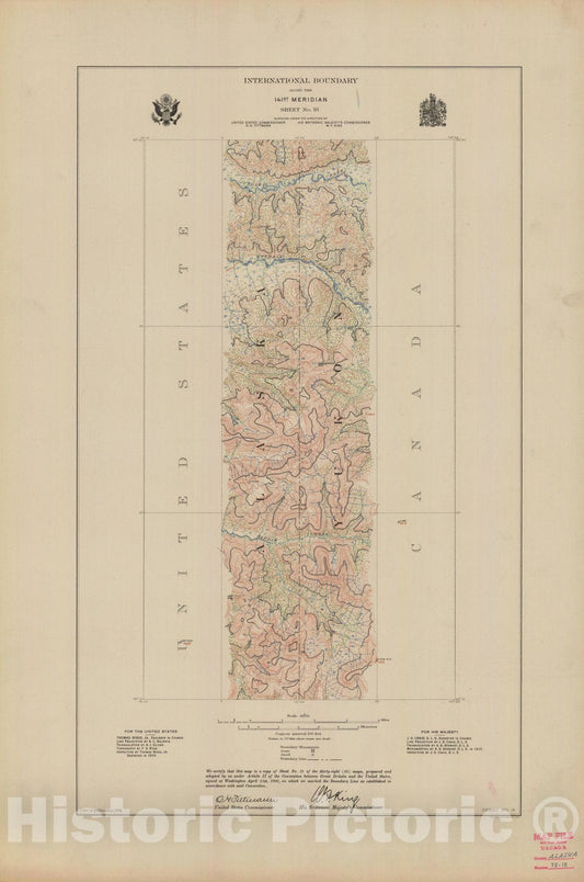 Historic Nautical Map - International Boundary, Along The 141St Meridian, Sheet No.18, AK, 1914 NOAA Topographic - Vintage Wall Art