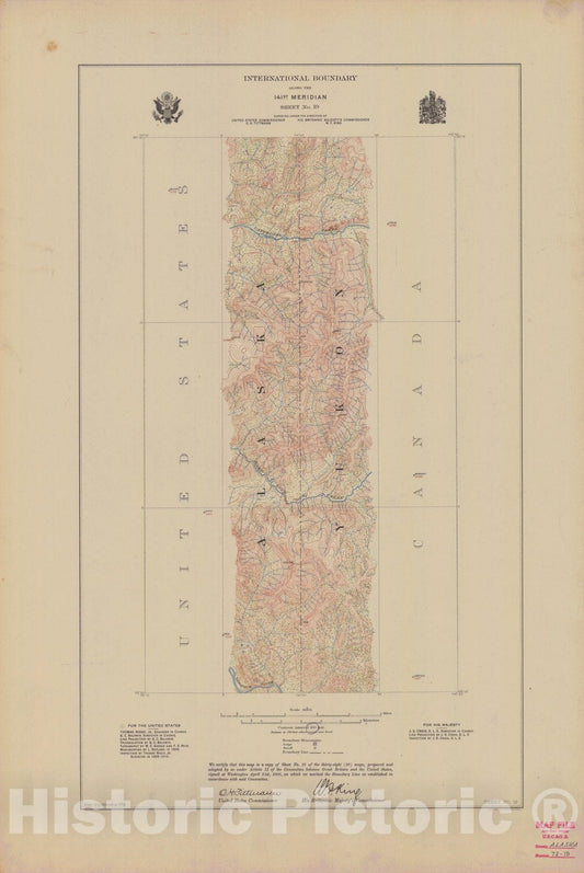 Historic Nautical Map - International Boundary, Along The 141St Meridian, Sheet No.19, AK, 1914 NOAA Topographic - Vintage Wall Art