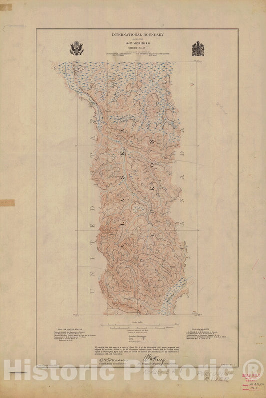 Historic Nautical Map - International Boundary, Along The 141St Meridian, Sheet No. 2, AK, 1914 NOAA Topographic - Vintage Wall Art