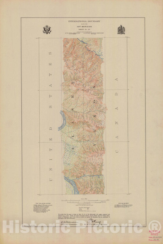Historic Nautical Map - International Boundary, Along The 141St Meridian, Sheet No.20, AK, 1914 NOAA Topographic - Vintage Wall Art